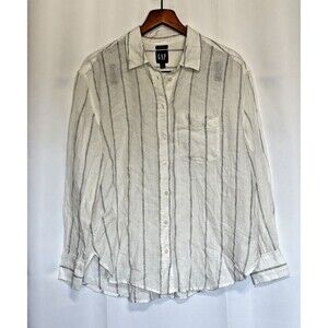 GAP Women's 100% Linen Boyfriend Fit Long Sleeve Button-Up Shirt Sz M